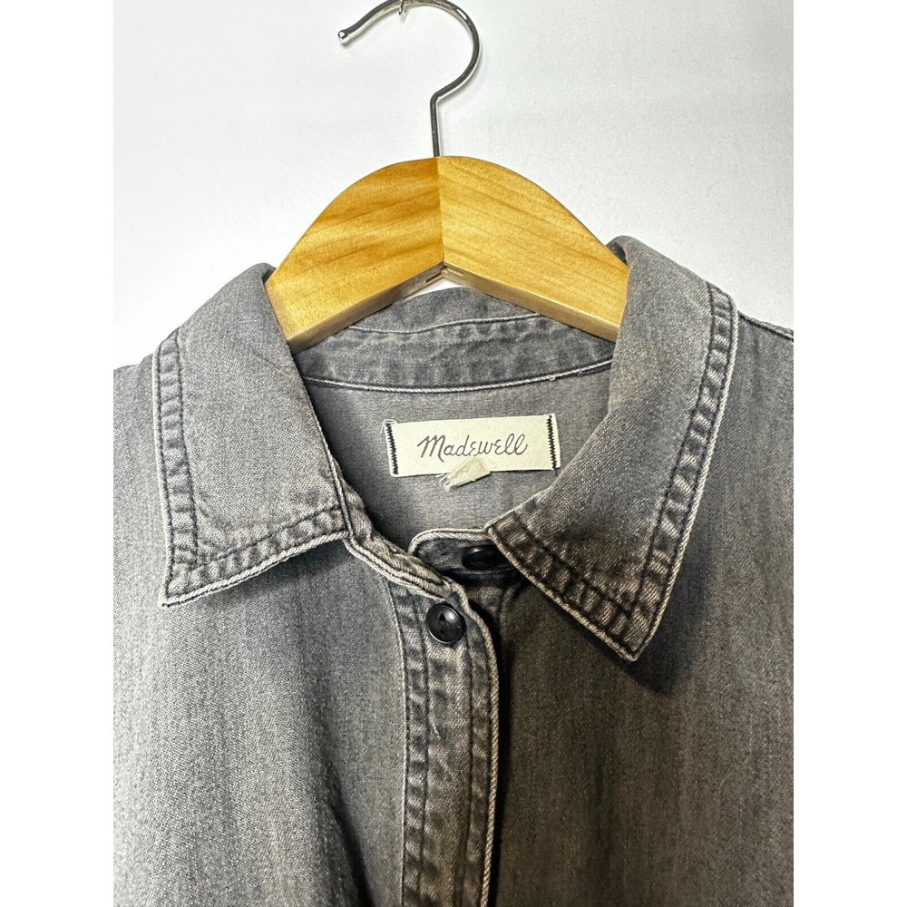 Madewell Denim Short-Sleeve Back-Pleat Shirt in Lunar Wash Size Large Collared - Picture 9 of 10
